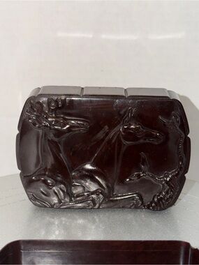 VTG Bakelite Trinket Box With Embossed Stag/Doe Brown 1940’s